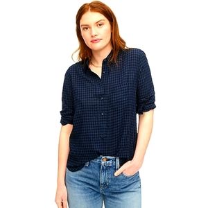 J.Crew Classic Fit Navy Popover In Crinkle Gingham 14 AW262
